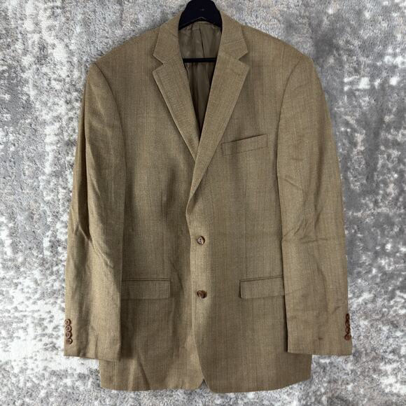 Lauren Ralph Lauren Size 44L Wool Silk Blend Career Blazer Jacket Beige Notched - Picture 1 of 10